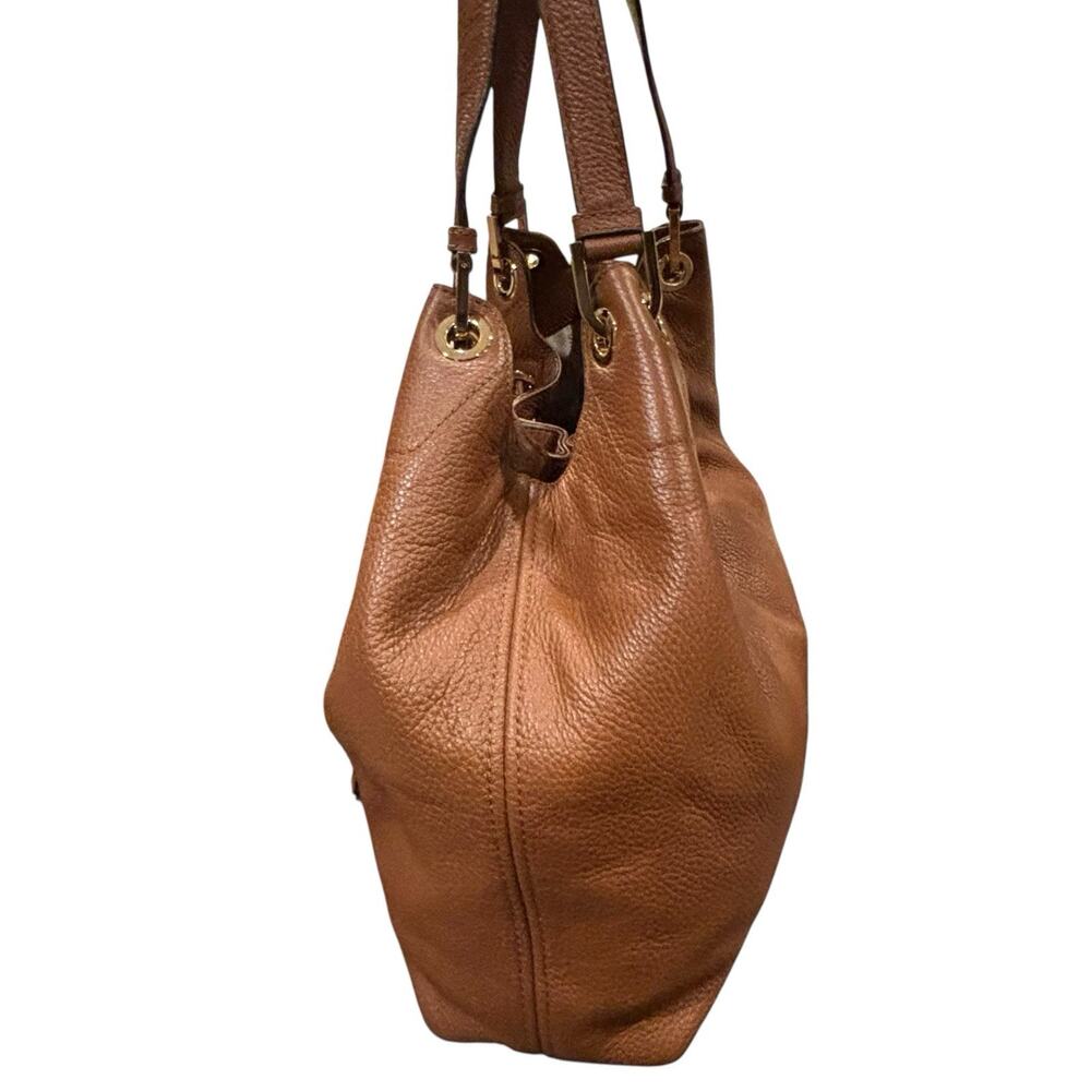 Michael Kors Camden Luggage Brown Drawstring Hobo Bag Fringe Tassel Gold NWOT - Picture 5 of 15